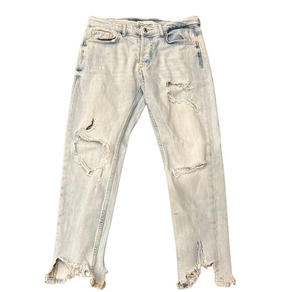 ZARA Women's Mid Rise Skinny Jeans Distressed Light Wash Size 32 - Picture 1 of 9